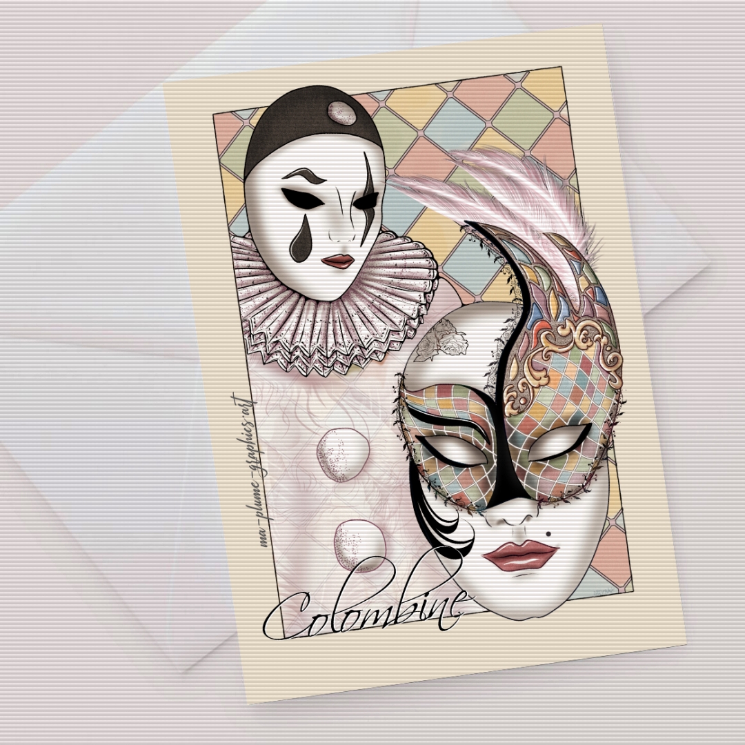 Masques de Venise : Pierrot et Colombine - Illustration Ma Plume Graphics
