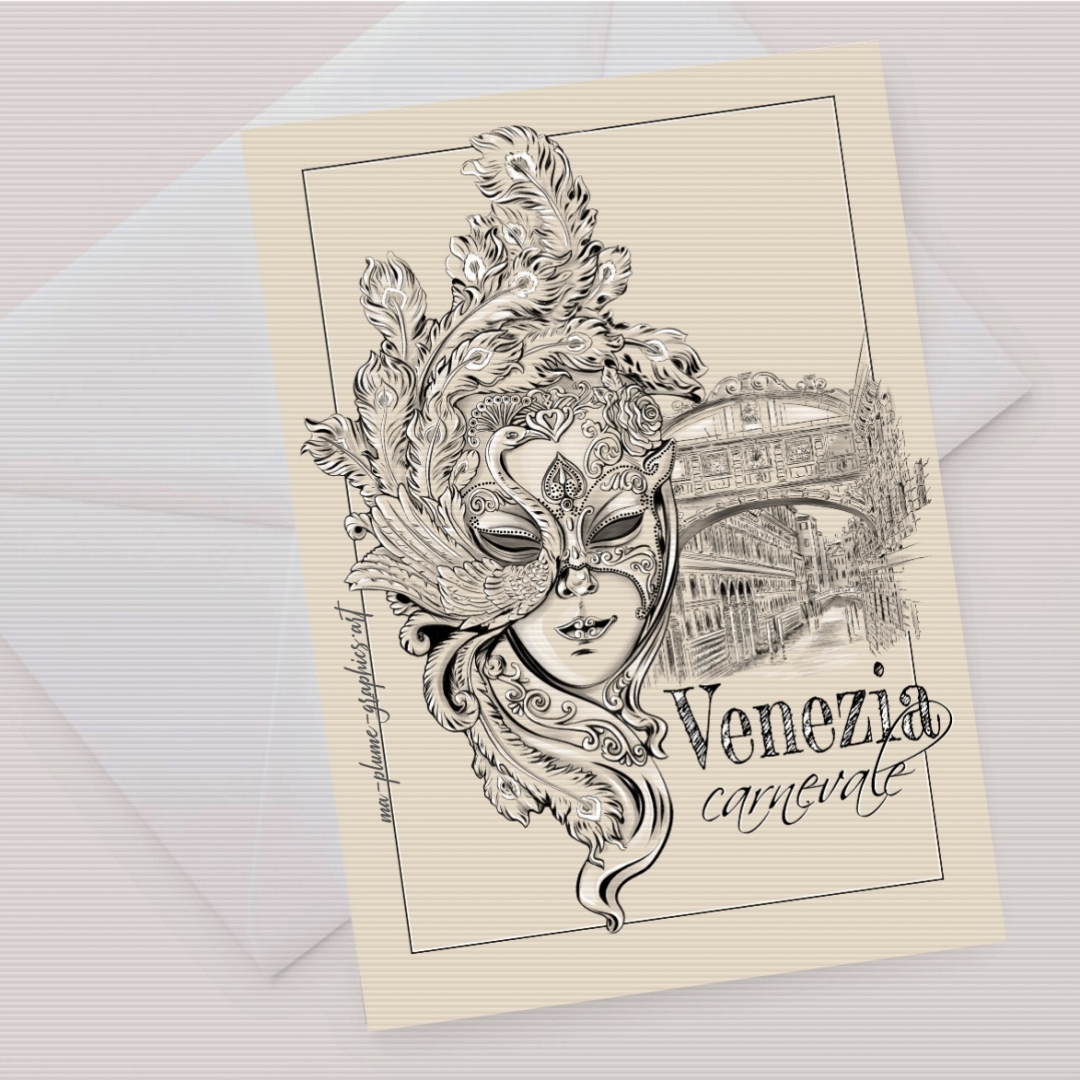 Masque de Venise : Le Paon - Illustration Ma Plume Graphics
