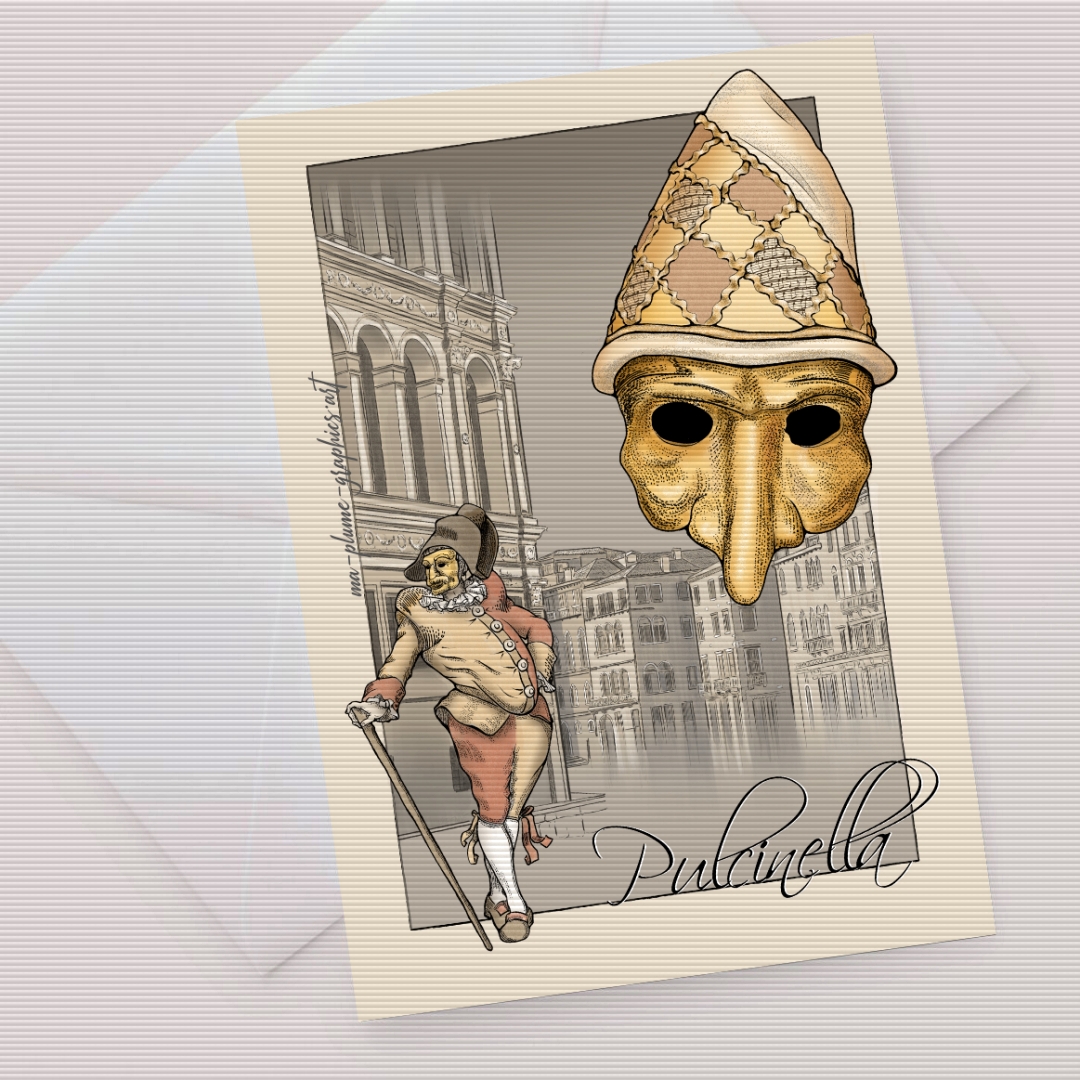 Masque de Venise : Polichinelle - Illustration Ma Plume Graphics